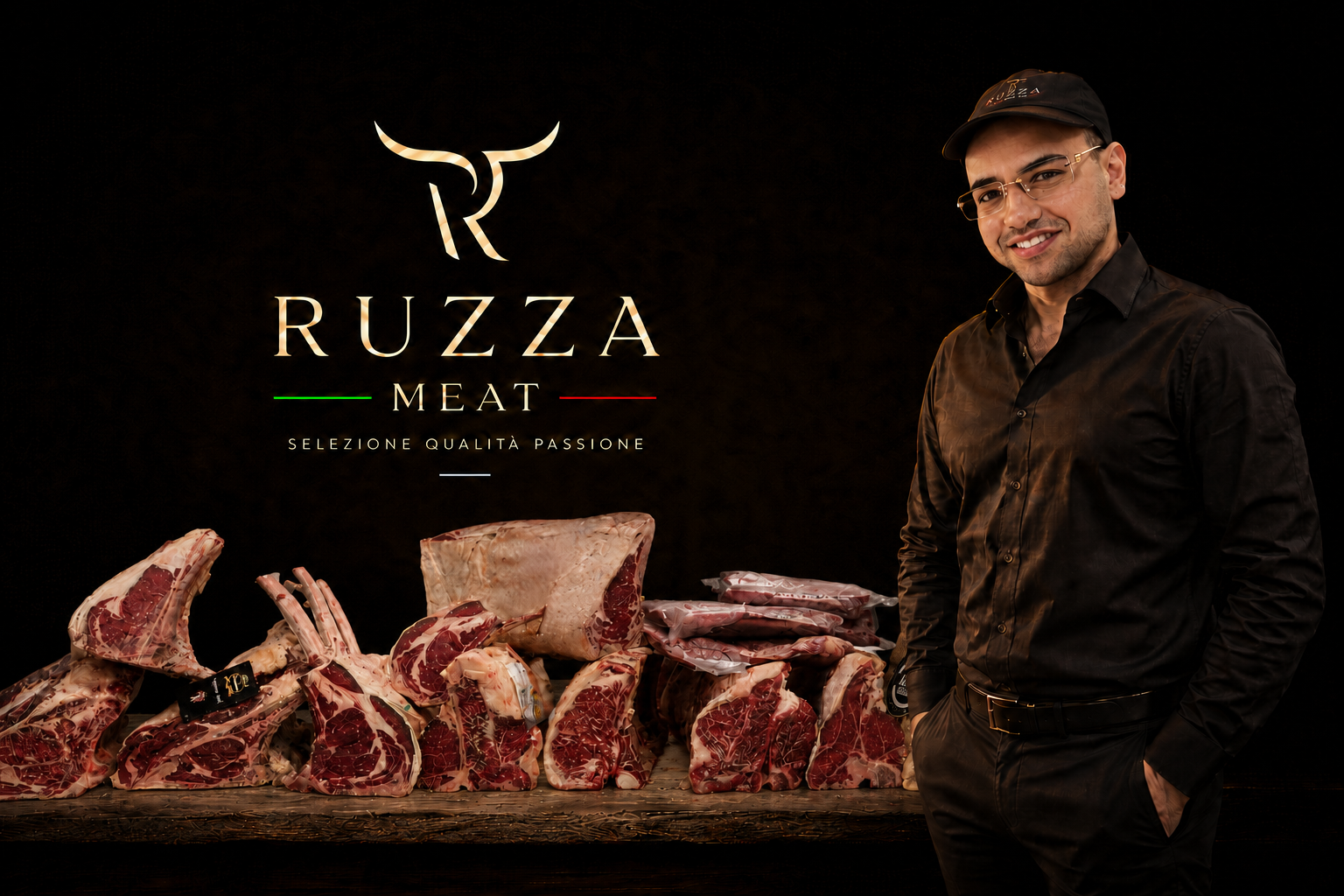 Giacomo Ruzza with his selection of premium meats